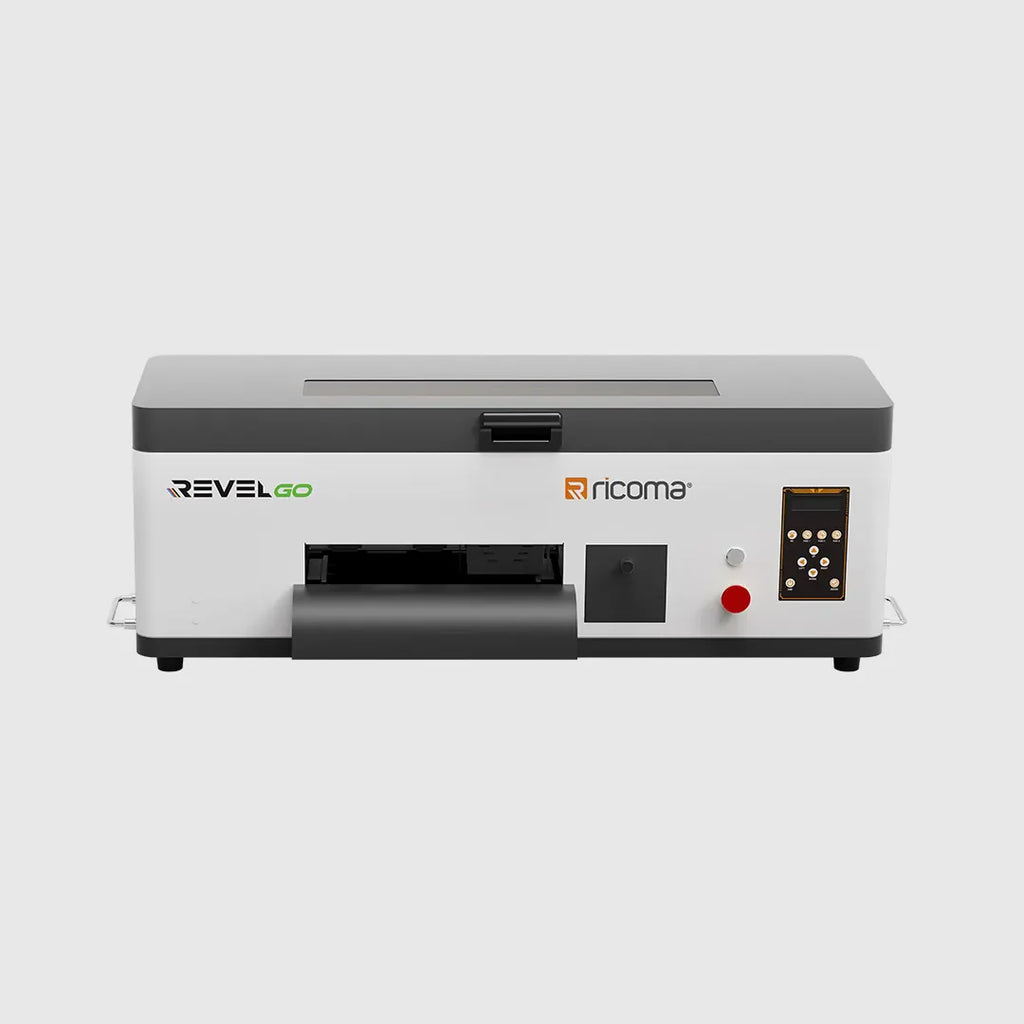 Revel Go desktop DTF printer front view for custom t shirt and apparel printing machine